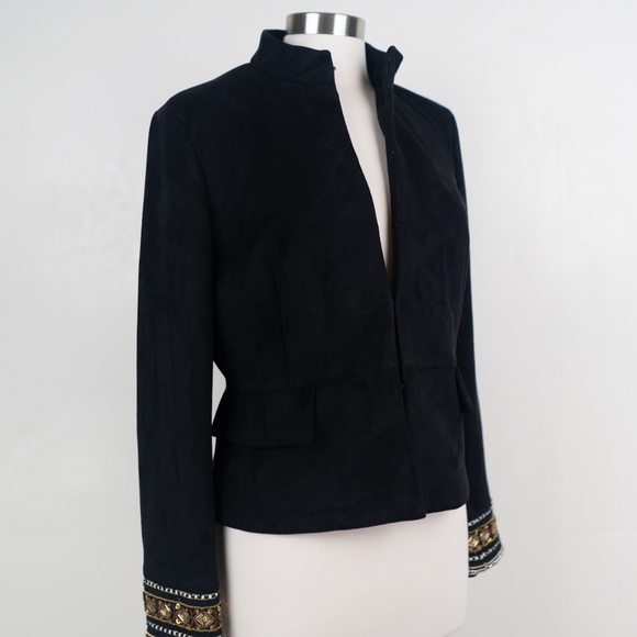 Zara Faux Suede Embroidered Black XL Jacket Blazer - Picture 2 of 8